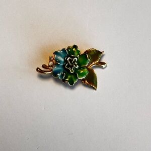 Vintage Enameled Floral Brooch in Blue and Green